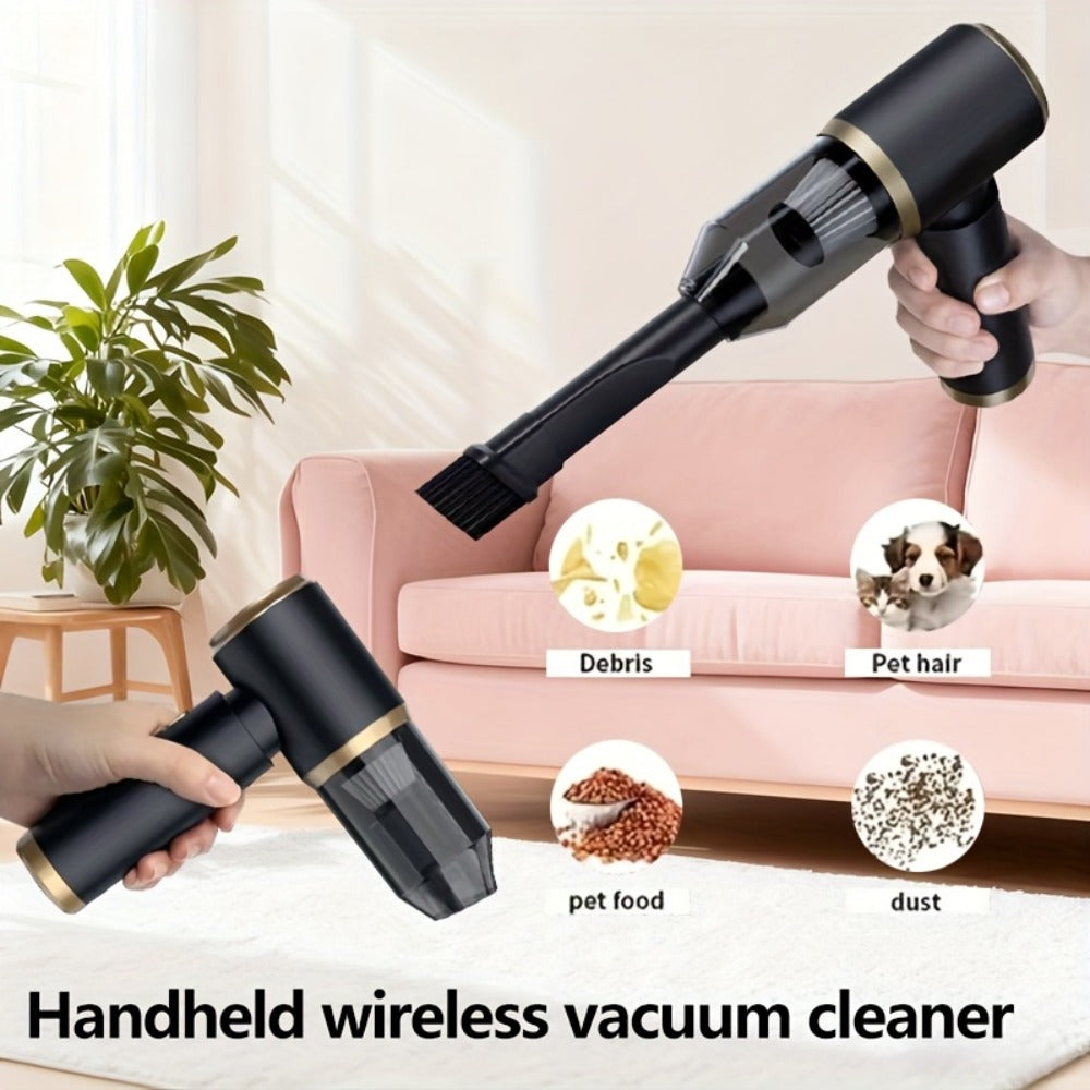 Aspiradora de mano inalámbrica, aspiradora doméstica, diseño ligero, con función de soplado y succión, carga USB, viene con varios accesorios, adecuada para limpiar polvo, migas de snacks, pelo, apta para sofás, alfombras, escritorios y escaleras.