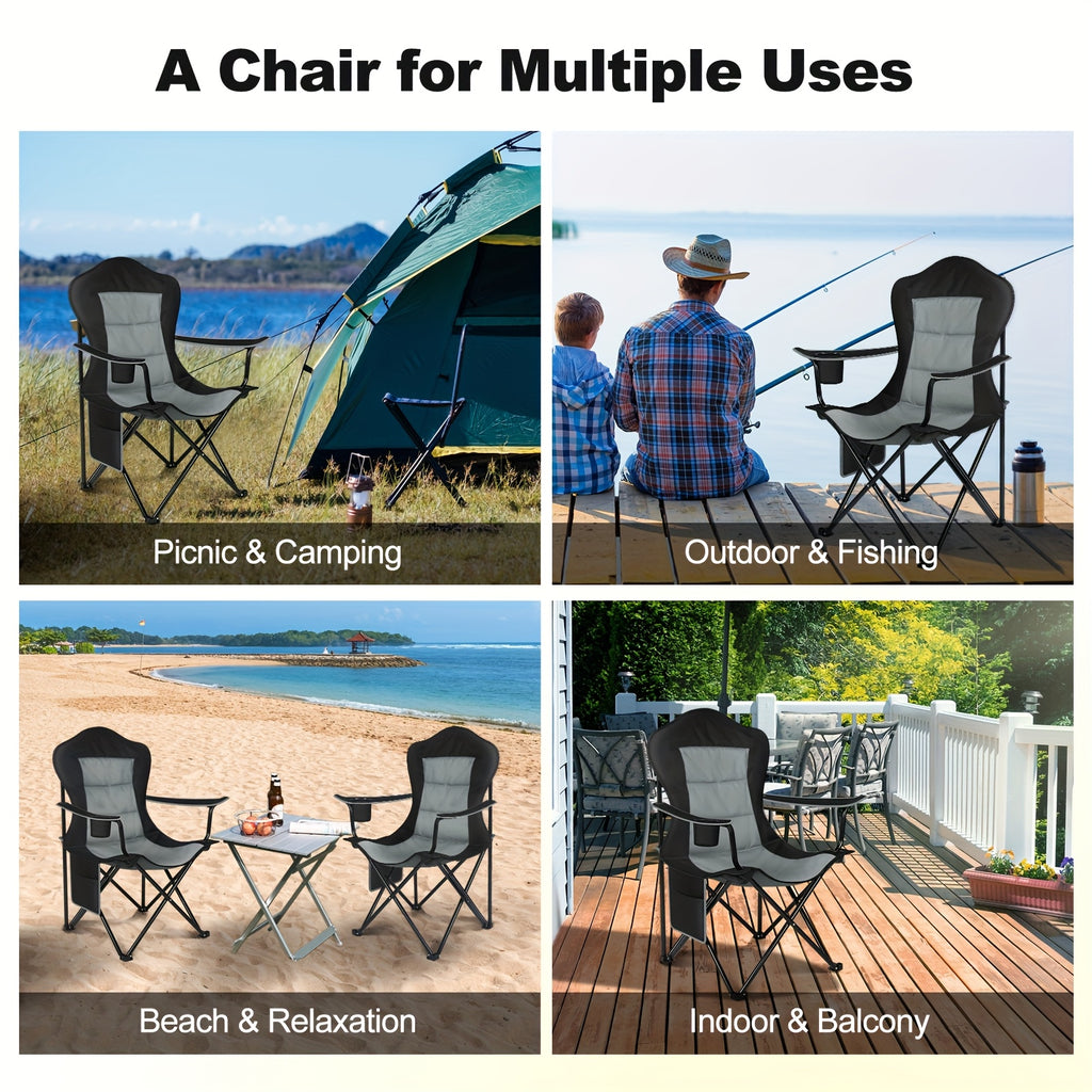 Silla plegable de exterior de 1/2 piezas, muebles de exterior para acampar y senderismo, suministros de ocio al aire libre, silla de pesca y camping reforzada y ligera (opcional para una o dos personas), portavasos doble con espacio de almacenamiento + bo