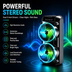 Altavoz Inalámbrico Portátil con Subwoofers Duales de 3 Pulgadas para Bajos Potentes, Radio FM, Luces LED para Fiestas, Micrófono Incorporado y Altavoces de Alto Volumen. Ideal para Uso Doméstico, Cumpleaños, Camping, Día de San Valentín, Pascua, Día de l