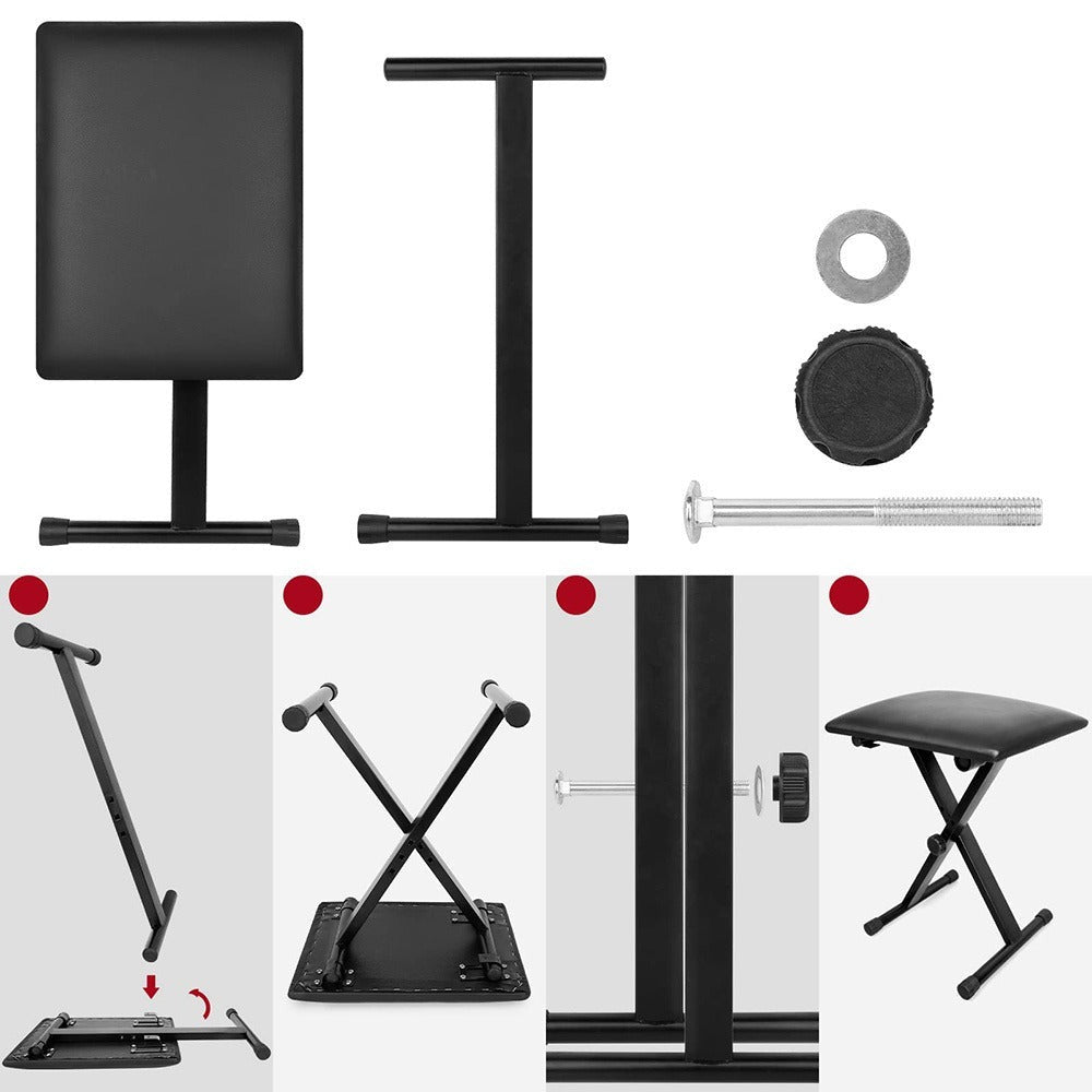 Juego de 1 taburete de hierro para piano electrónico, plegable, de altura ajustable, en forma de X, para una persona, silla para guitarra, taburete plegable de altura ajustable en forma de X para piano