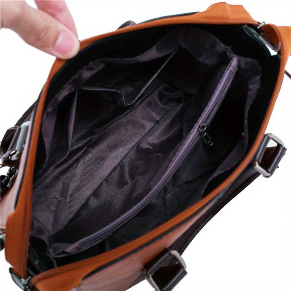 Conjunto de 4 piezas de bolsos para mujer, moderno y versátil, incluye bolso tote retro, bolso cruzado de hombro, bolso de mano, billetera, bolso tote grande de PU con cera de aceite, borlas, ideal para el día a día, viajes y como regalo