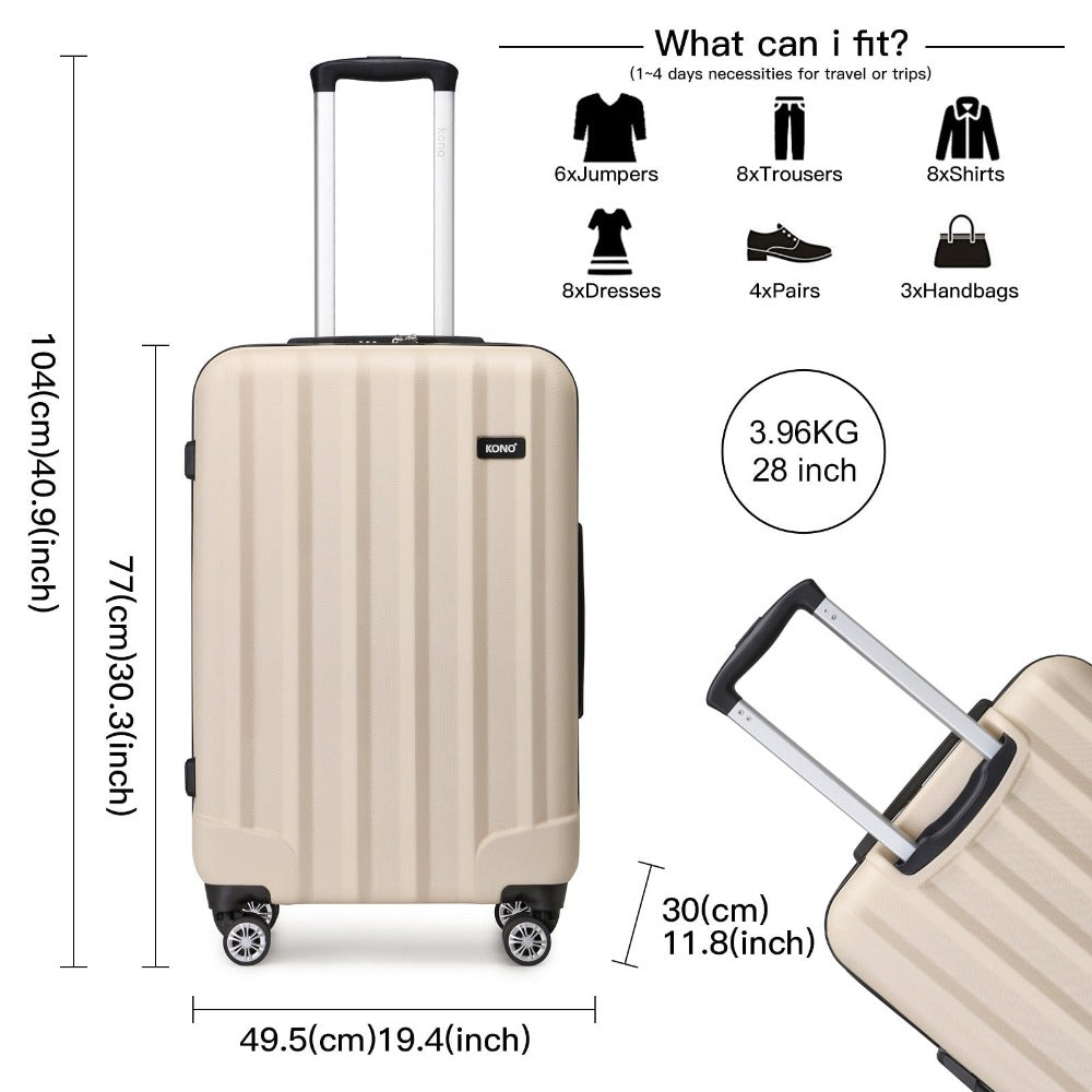 3 piezas de conjunto de maleta de cabina Beige ABS carcasa dura Carry On Trolley Case equipaje de mano ligero con 4 ruedas y cerradura de combinación