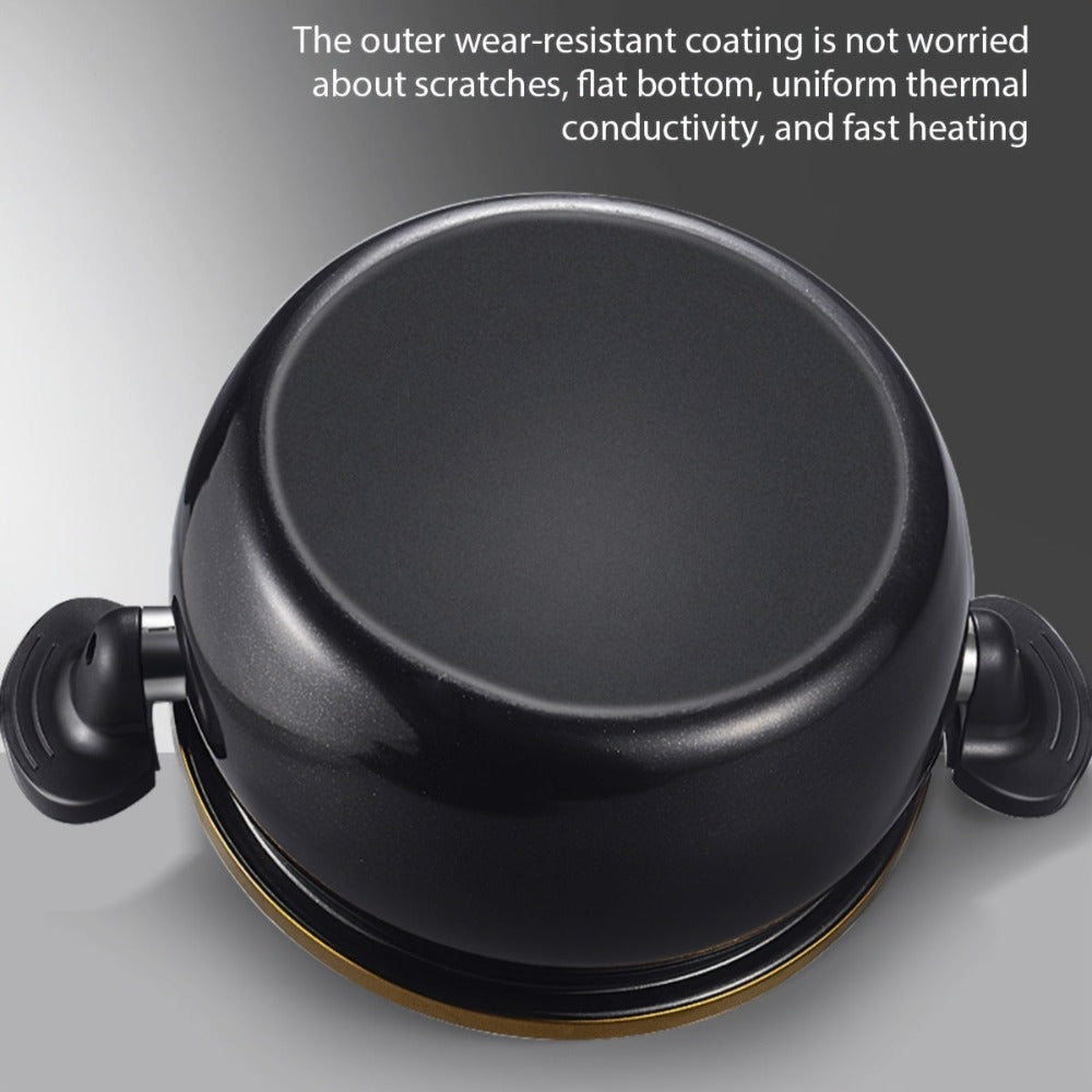 Olla Grande de 28 cm con Tapa de Cierre - Olla Versátil para Sopas y Estofados Rápidos, Compatible con Estufas de Gas, Diseño Elegante en Negro y Dorado, Tapa de Vidrio, Opciones Multicolor de Moda - Regalo Ideal para el Hogar
