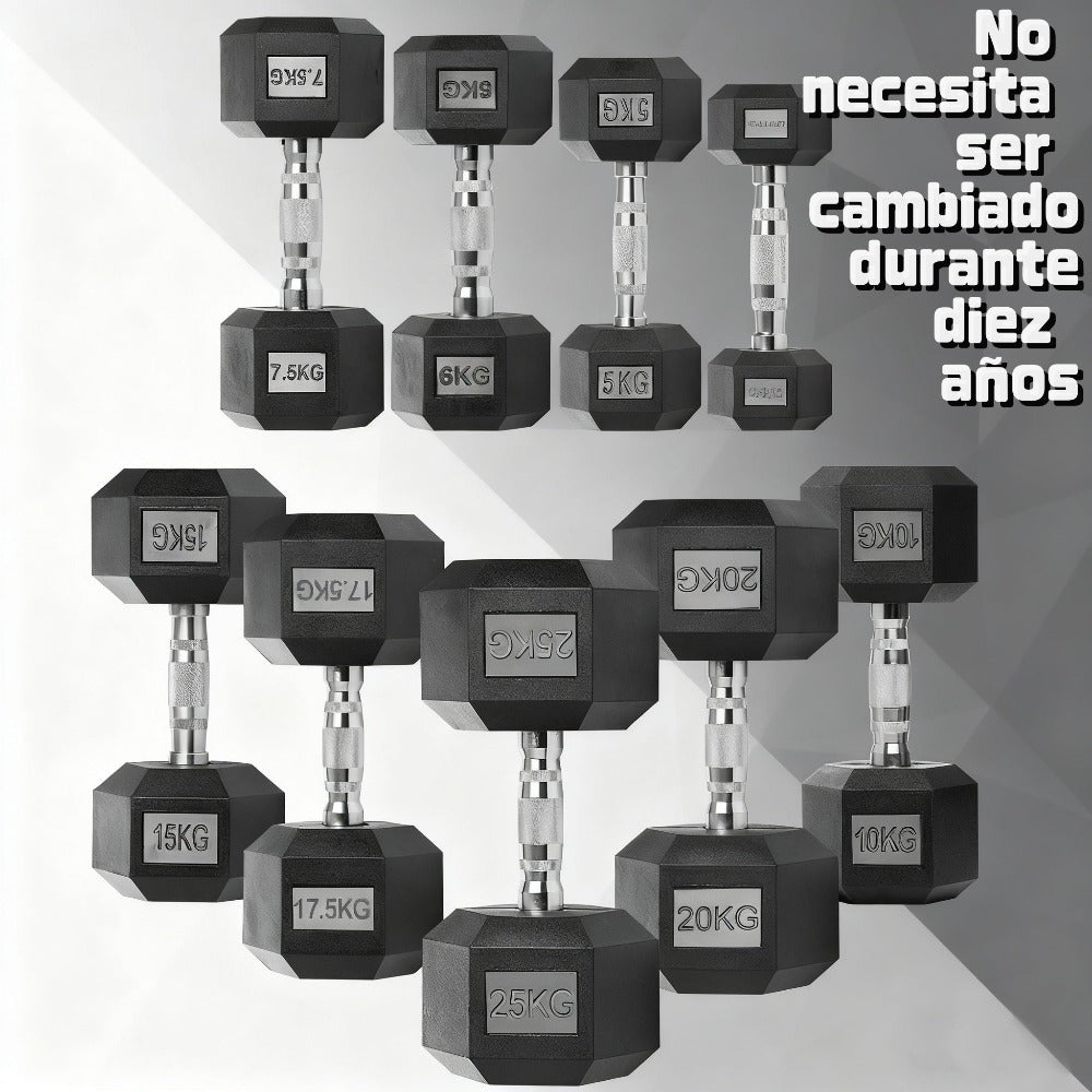 Mancuernas de hierro macizo, juego de mancuernas hexagonales de hierro fundido, con pesos de 2,5 kg, 5 kg, 7,5 kg, 10 kg, 12,5 kg, 15 kg, 20 kg y 25 kg, adecuados para entrenamientos en casa y en el gimnasio, ideales para el entrenamiento de brazos, yoga