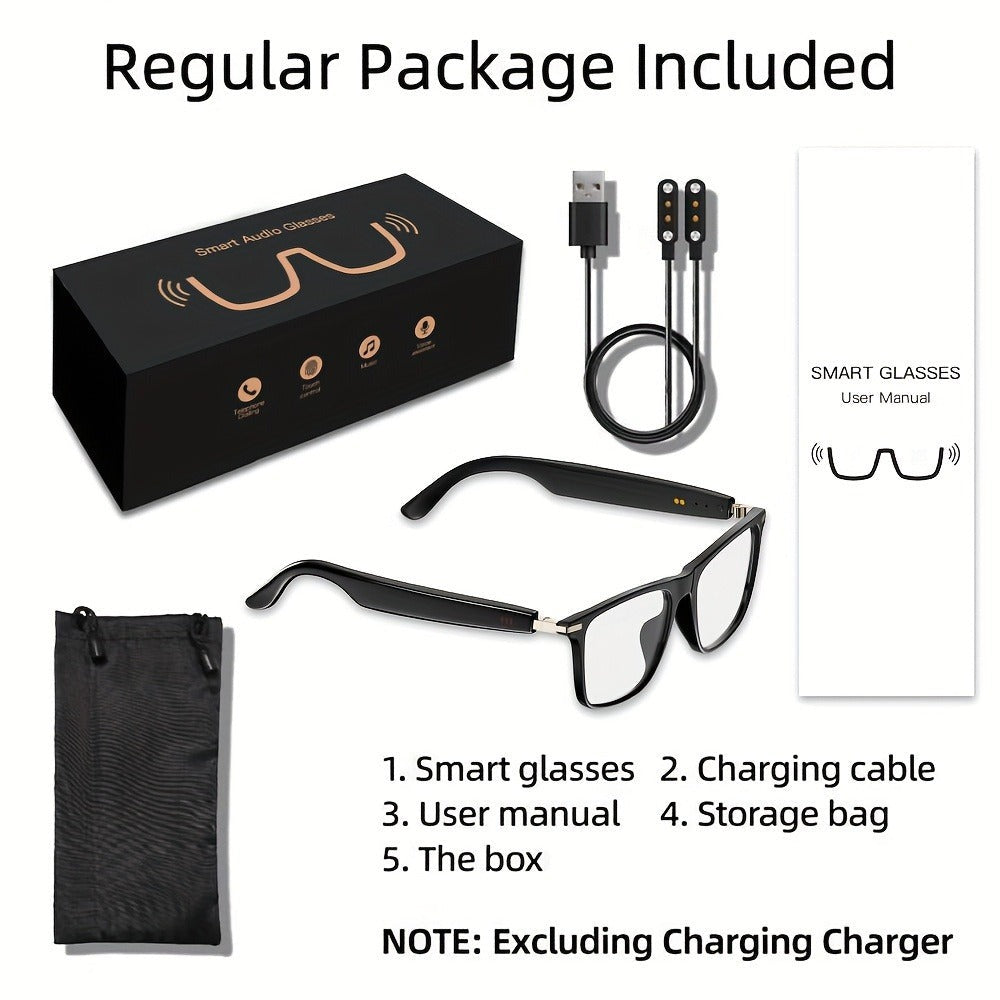 Gafas de Audio Inteligentes Multifuncionales con Altavoz Integrado y Tecnología Soundwave, Compatibles Con Llamadas Inalámbricas, Responder/Rechazar llamadas, Escuchar Música en las Gafas, Control por Foto, 85mAh*2 Batería Grande, Gran Autonomía, Diseño E