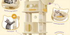 Torre para gatos de interior, 170 cm de alto, casa espaciosa de varios niveles con condominio, 8 postes para rascar, una hamaca y 4 pompones
