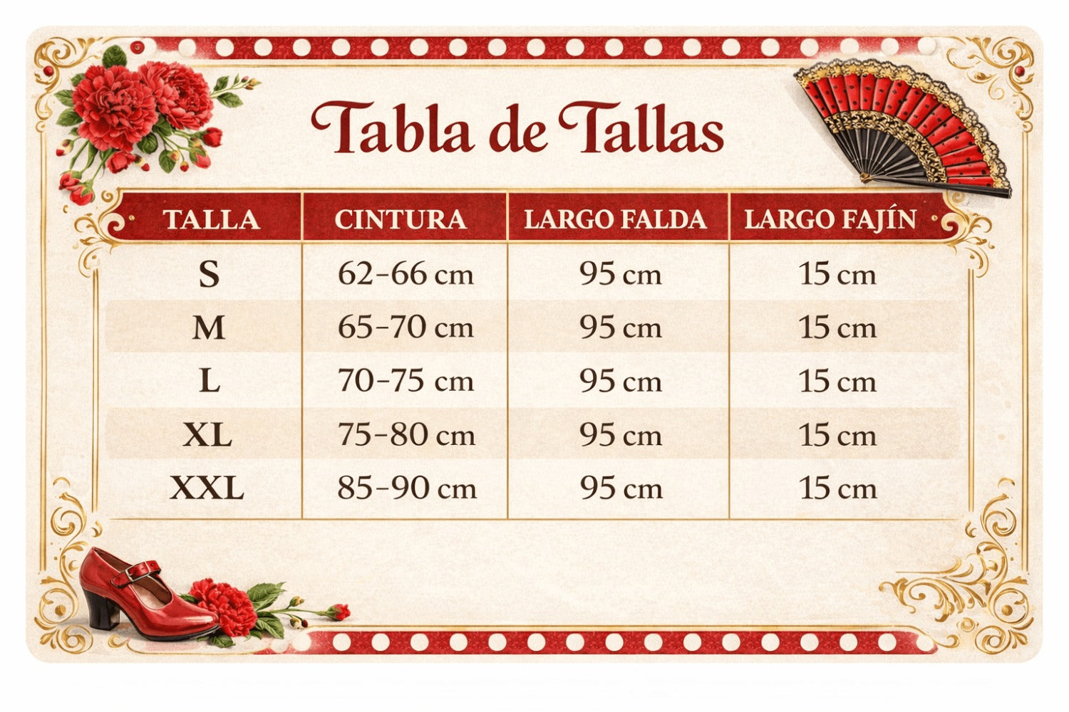 Falda flamenca de tiro alto (bajo pecho) negra con lunares rojos o blancos | Cintura elástica adaptable