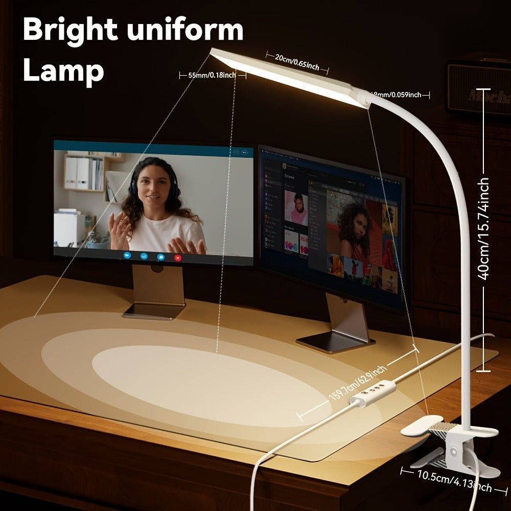 Lámpara de Mesa KEXIN con Pinza para Cama - 5W 48 LED Luz de Libro con 3 Modos y 13 Niveles de Intensidad, Lámpara de Escritorio Protectora de Ojos con Cuello Flexible 360°, Pinza para Mesa en Color