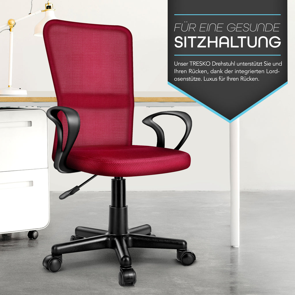 Silla de Oficina TRESKO® con Reposabrazos, Altura Ajustable Continua | Silla Giratoria de Malla Transpirable | Silla de Escritorio con Ruedas de Plástico Ligeras, Superficie Acolchada, Ajuste Ergonómico | Silla de Ordenador Ideal para Oficina en Casa, Hab