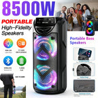 Altavoz Portátil de 8500W, Sonido Estéreo con Subwoofers Duales de 3 Pulgadas, Altavoz para Fiestas al Aire Libre, Soporte para Radio FM, Luces LED Coloridas, Compatible con TF/Radio FM/USB/Aux, Ideal para el Hogar, Fiestas, Viajes, Navidad