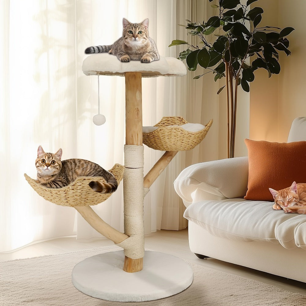 Árbol para gatos de 60X110Cm, Condominio de felpa de varios niveles con 2 postes rascadores, 2 perchas, hamaca, cueva, casa para gatos estable y anti-inclinación para dormir/jugar, fácil montaje, árbol de Navidad perfecto para gatitos y gatos de interior,
