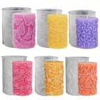 6 Piezas de Moldes de Silicona para Velas, Moldes de Resina en Forma de Cilindro y Pilar de Flores 3D para Hacer Velas, Moldes para Fundición de Resina y Manualidades DIY, Velas 3D, Aromaterapia, Decoración de Yeso y Adornos para el Hogar