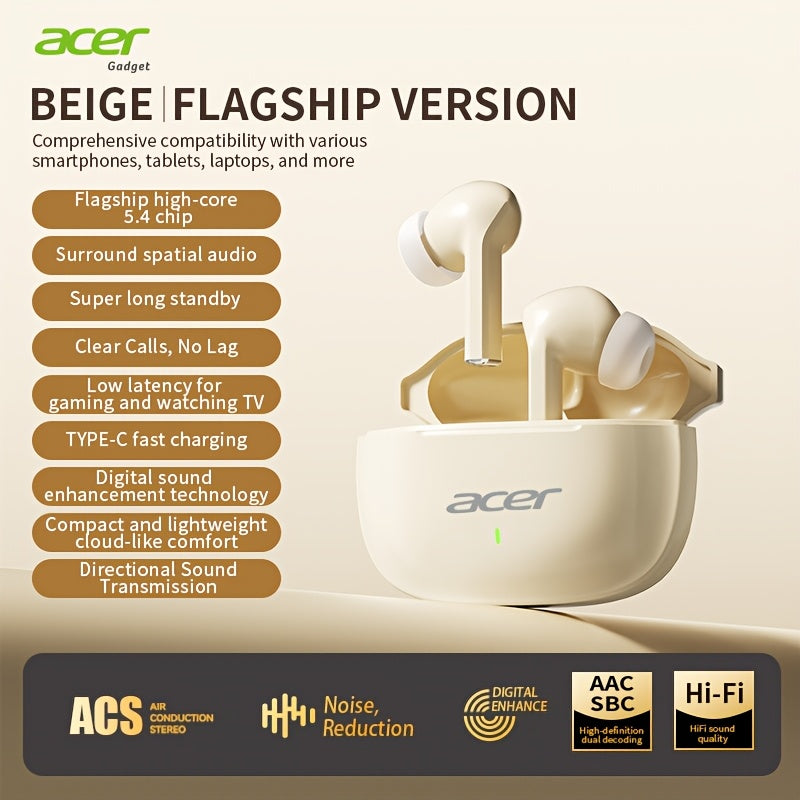 Auriculares Bluetooth | [Producto Oficial Acer] Auriculares Intrauditivos Inalámbricos TWS | Estéreo con Graves Profundos | Baja Latencia para