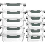 Juego de 20 recipientes de vidrio para almacenar alimentos, 10 recipientes, 10 tapas transparentes, aptos para lavavajillas, microondas y congelador, a prueba de fugas