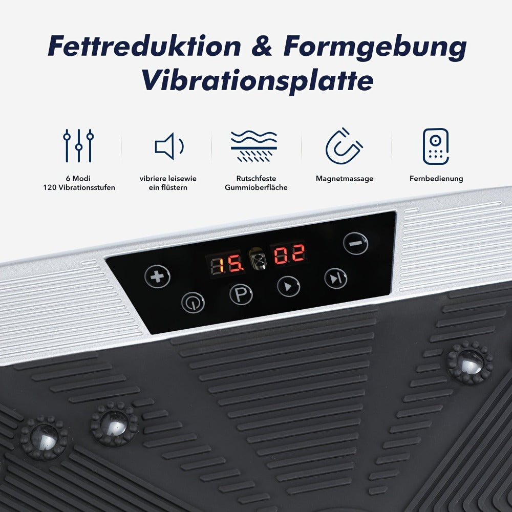 Placa vibratoria inteligente con masaje electromagnético | 99 niveles de velocidad | Almohadilla de acupresión para pies | Control remoto y banda de resistencia incluidos | Quemador silencioso de cuerpo completo para fitness en casa, recuperación muscular
