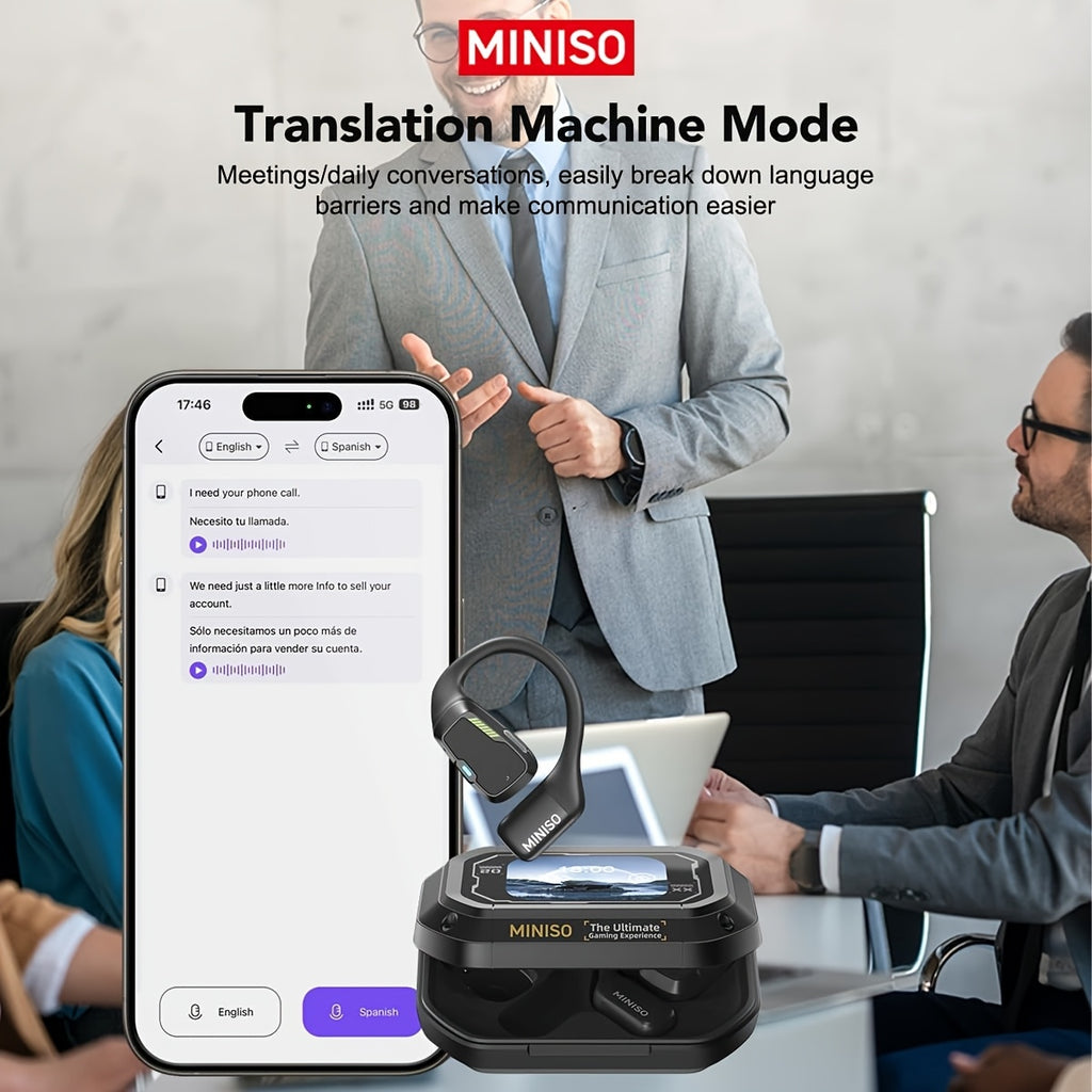Auriculares Bluetooth | MINISO M98 Auriculares Inalámbricos con Traducción AI - Diseño Abierto, Soporta 135 Idiomas en Tiempo Real, Pantalla HD a