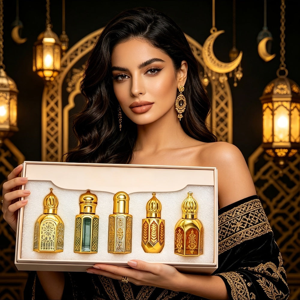 Set de Cinco Aceites Esenciales Árabes con Fragancias Únicas, Eau de Toilette Fresco (15 ml x 5), Fragancia de Larga Duración, Eau de Toilette Unisex con Aceite Esencial, Adecuado para Regalos del Día de la Madre, San Valentín, Perfume para el Cabello par