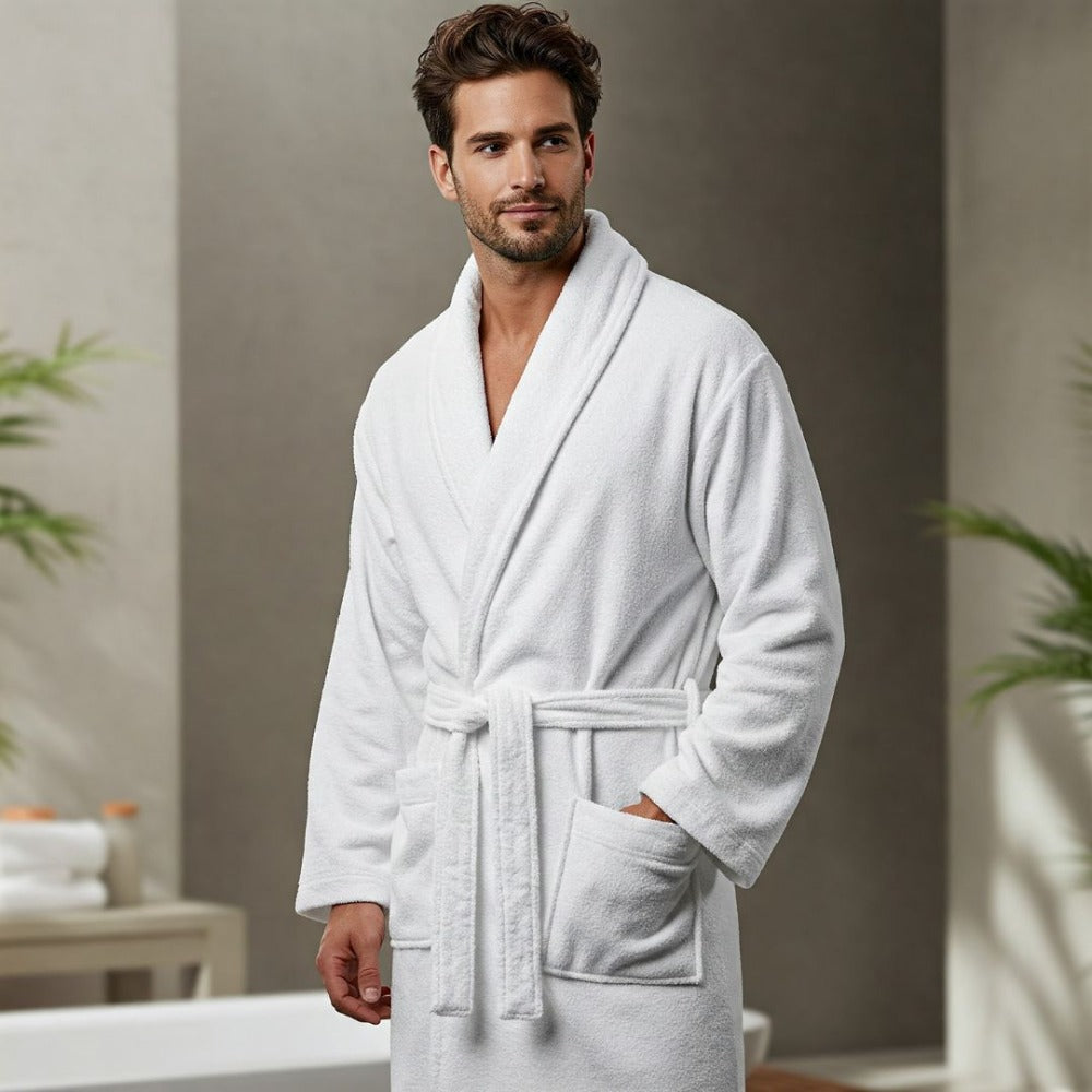 Albornoz de Algodón 450g Unisex para Baño con Cinturón y Bolsillos