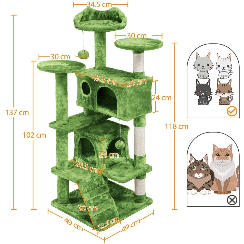 Costoffs Poste para Rascar de Gatos de 138 cm, Árbol Resistente con Pelota de Juego y Cueva para Gatos, Torre de Rascado y Escalada para Gatos, Casa para Gatos