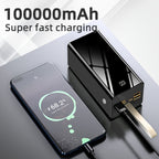 Batería Externa de 100000Mah | Ultra Alta Capacidad y Carga Segura | Pantalla LED y Correa de Cuero | Carga Rápida Multi-Dispositivo | Protección contra Sobrecalentamiento y Sobrecarga | para Android y iOS | Batería de Respaldo de Energía de Emergencia pa
