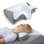 Mikomika Almohada Cervical, 2 en 1 Almohada Ergonómico Espuma de Memoria Almohada para Soporte de Cabeza/Cuello/Hombro, Relajación y Alivio del Estrés, 60x40x12/14cm