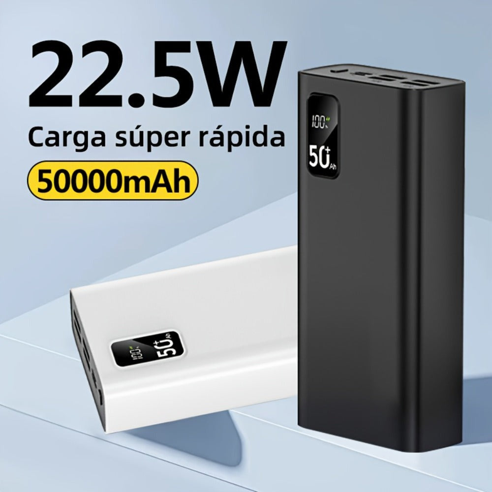Batería Externa de Gran Capacidad 50000Mah, Pantalla LED de Carga, Carga Rápida Tipo-C, Interfaz USB/Micro, Power Bank de Carga Súper Rápida, Adecuada para Cargar Teléfonos Móviles de Todas las Marcas, Batería de Respaldo de Energía de Emergencia Removibl