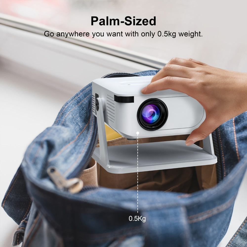 Proyector Portátil Inteligente con Android 11 Integrado, WiFi y Bluetooth 5.0, Control por Voz, 130 Lúmenes, Soporte 4K y 720P Nativo, Compatible para Cine en Casa, Proyector para Cama, Oficina, Proyector Portátil