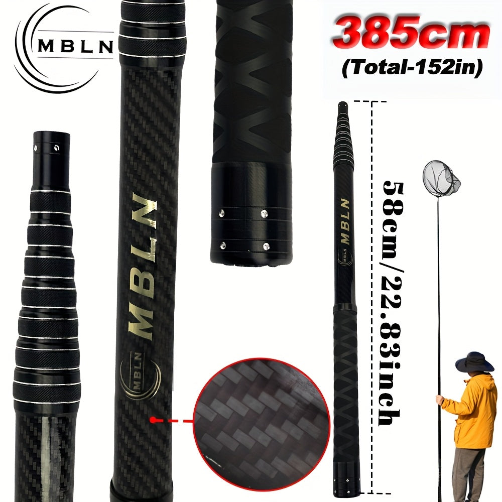 Marca MBLN, Red de enmalle de fibra de carbono, longitud plegada 58 cm, extendida hasta 385 cm, diámetro de la red 45 cm, 2 capas de tela de carbono + 2 capas de tela epoxi, equipo de pesca | Red de fibra de carbono | Red de pesca duradera, red de pesca