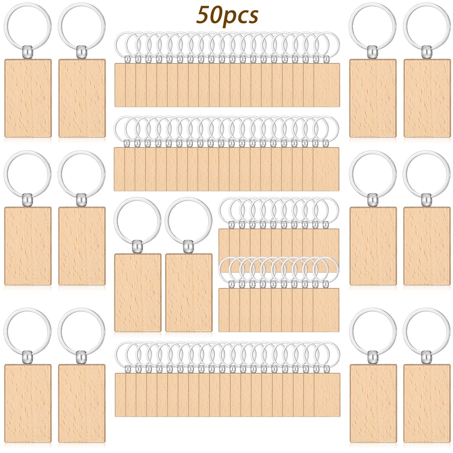 24/50/100 piezas de llaveros cuadrados de madera en blanco | Llaveros de madera sin terminar de alta calidad, etiquetas para grabado láser, discos pre-perforados, adornos hechos a mano, perfectos para proyectos, regalos de tallado en madera y decoraciones