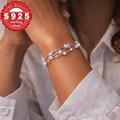 Pulsera plateada 925 para mujer, pulsera de bolas con diseño de múltiples filas, pulsera plateada ajustable para mujer, elegante regalo de joyería