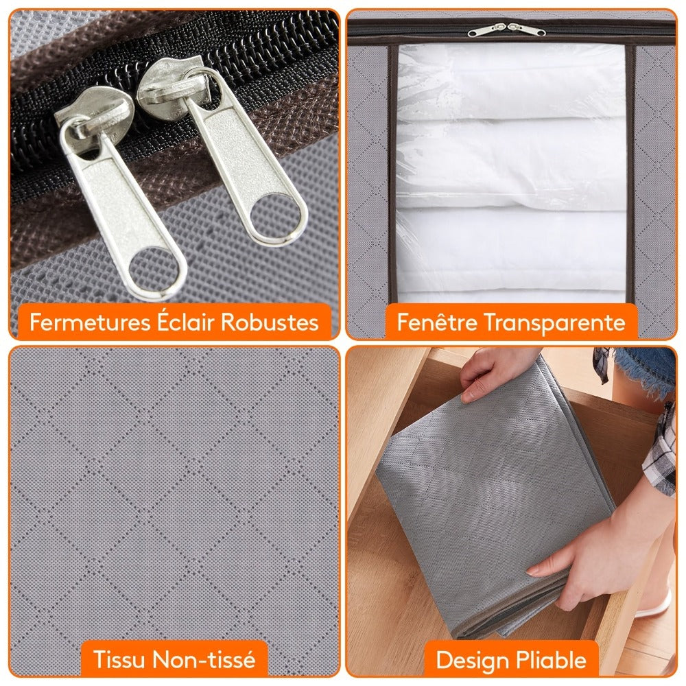 Juego de 6 bolsas de almacenamiento de 60L-90L-120L, bolsas grandes para guardar ropa con cremalleras, asas duraderas y tela gruesa para ropa, ropa de cama, mantas, edredones (gris), almacenamiento debajo de la cama