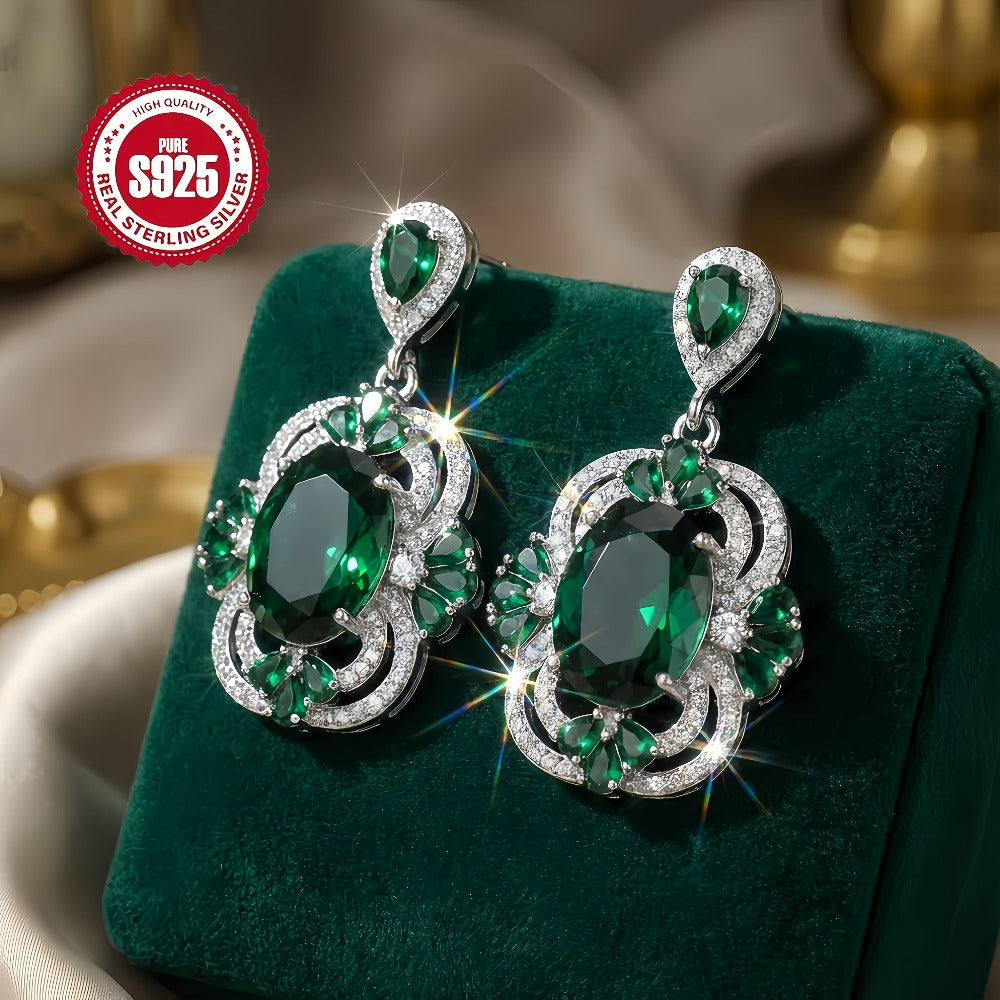 Pendiente de botón hipoalergénico de zirconia sintética en plata S925, estilo elegante, para mujer, regalo de San Valentín, adecuado para banquetes y bodas, con caja de regalo