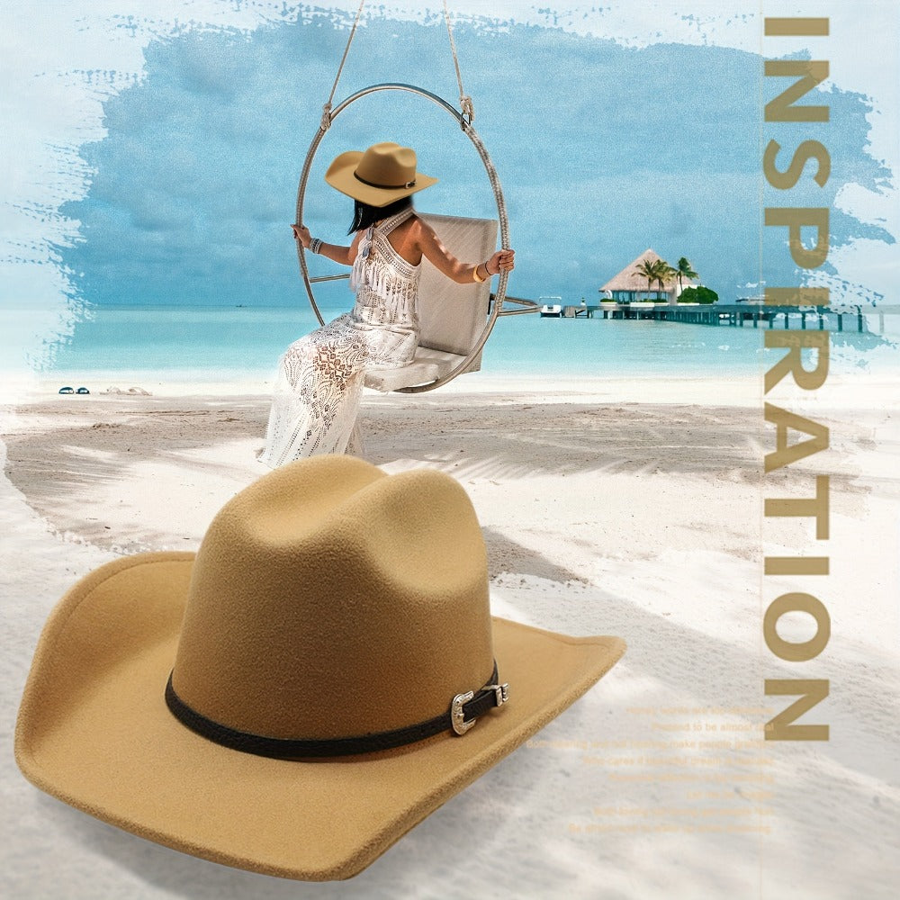 Sombrero Vaquero Unisex: Sombrero de Fieltro de Ala Ancha Clásico para Exteriores con Hebilla - Unisex