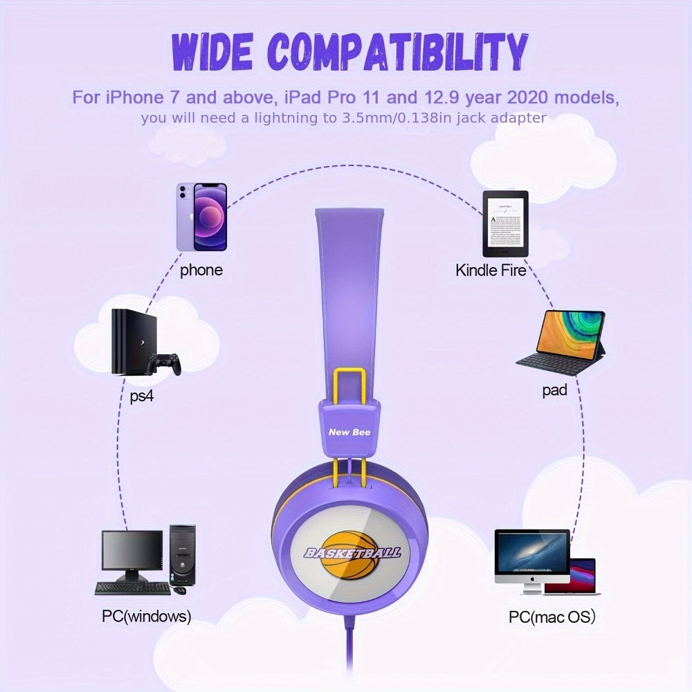 Auriculares con cable para niños New Bee KH20, tipo supraurales, limitador de volumen de 85 dB, compartir audio, plegables, ajustables, estéreo, para niños, aptos para escuela/tableta/PC