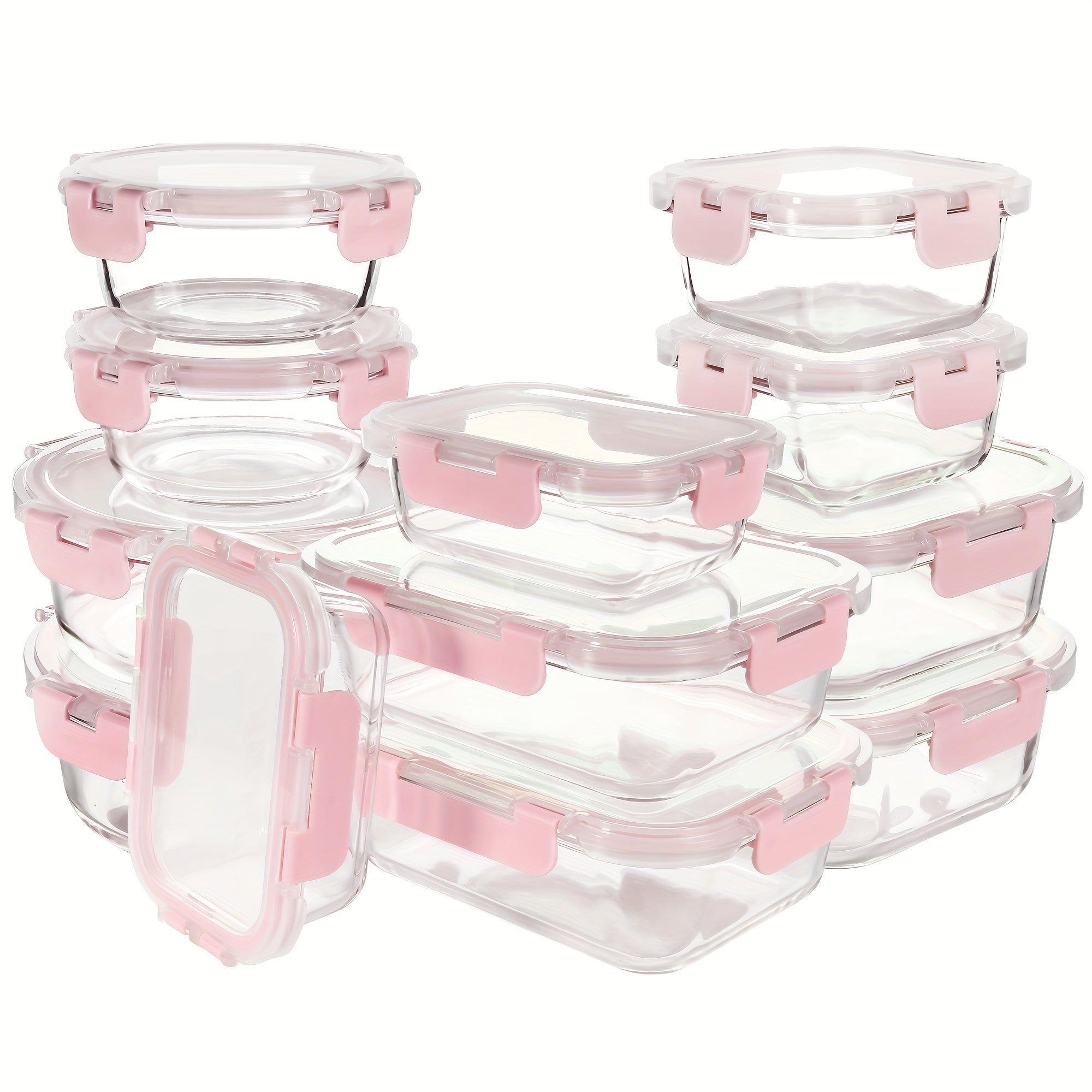 12 Paquete de Contenedores de Vidrio para Alimentos con Tapas Herméticas de Cierre a Presión - Contenedores Rectangulares para Preparación de Comidas, Aptos para Microondas y Lavavajillas, Diseño Apilable y Ahorrador de Espacio para Almacenamiento de Alim