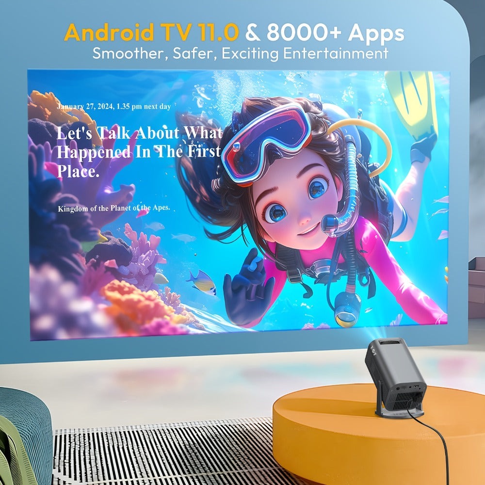 XGODY Proyector Portátil, con Android 11, Dual Wifi6, 260ANSI de Brillo, Local 1280X720P HD, Soporte 4K, Bajo Ruido, Operación con Una Mano, Ángulo de Proyección Flexible de 180°, Mini Proyector de Cine en Casa