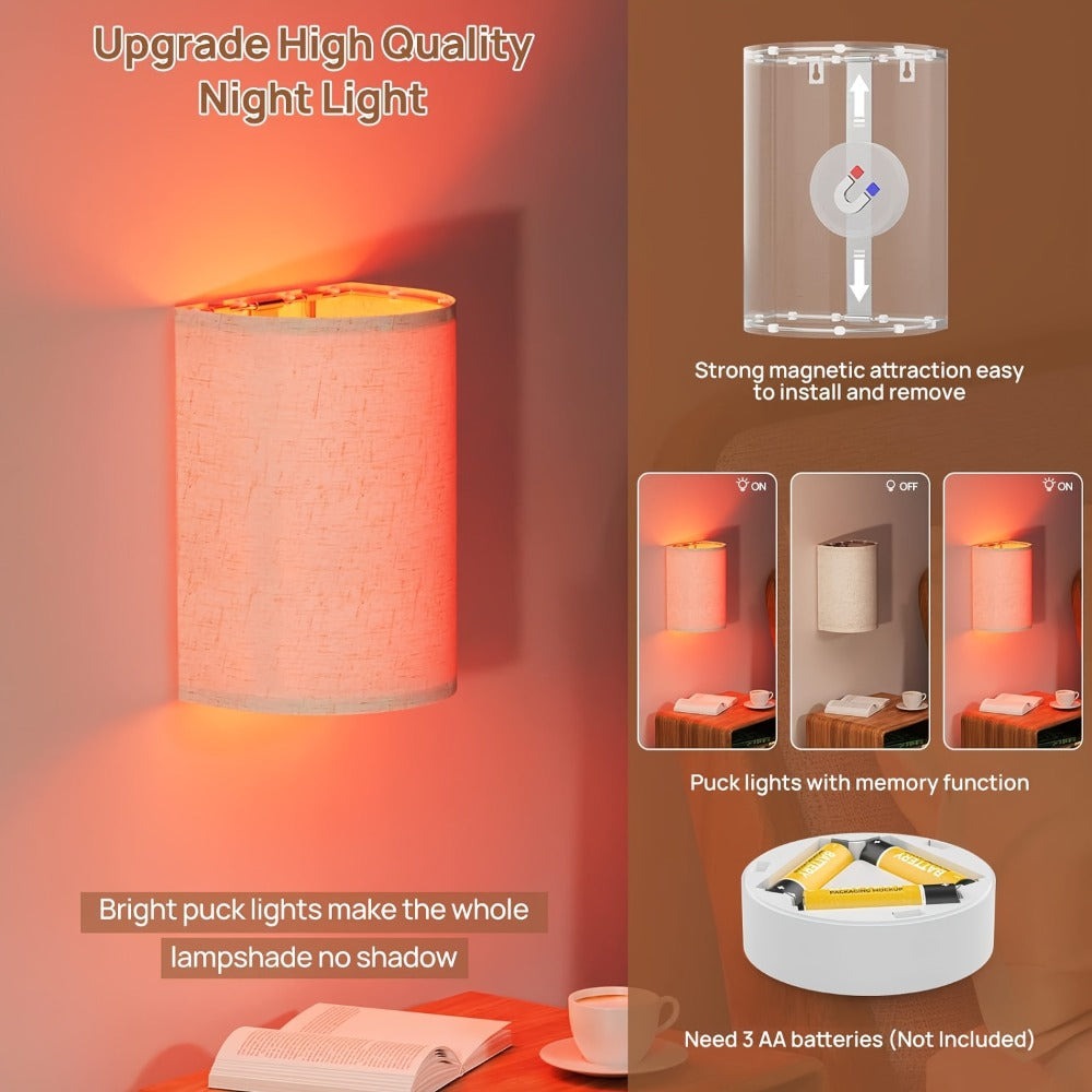 Juego de 2 lámparas de pared RGBW con 16 colores, control remoto, funcionamiento con batería, montaje magnético, ideal para dormitorios y salas de estar (baterías no incluidas)