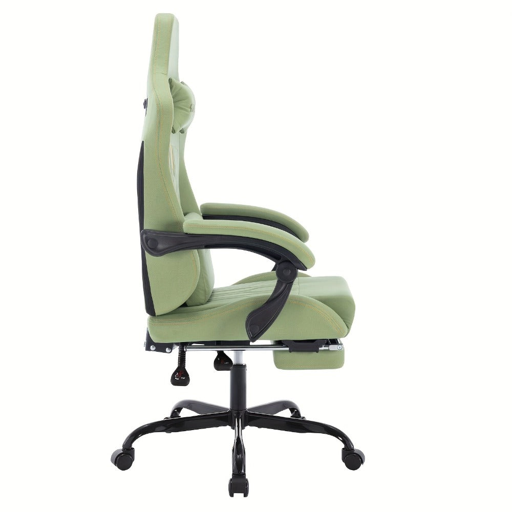 Silla de Juego y Oficina, Silla de Computadora con Reposapiés, Reposacabezas y Soporte Lumbar, Silla Ergonómica, Silla Giratoria y Ajustable en Altura, Opciones en Gris, Beige, , Marrón y Verde