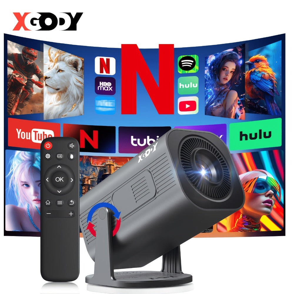 LUXVYN 2026 Proyector Portátil, con Android 11, Dual Wifi6, Brillo de 340ANSI, Local 1280X720P HD, Soporte 4K, Bajo Ruido, Ángulo de Proyección Flexible de 180°, Mini Proyector de Cine en Casa