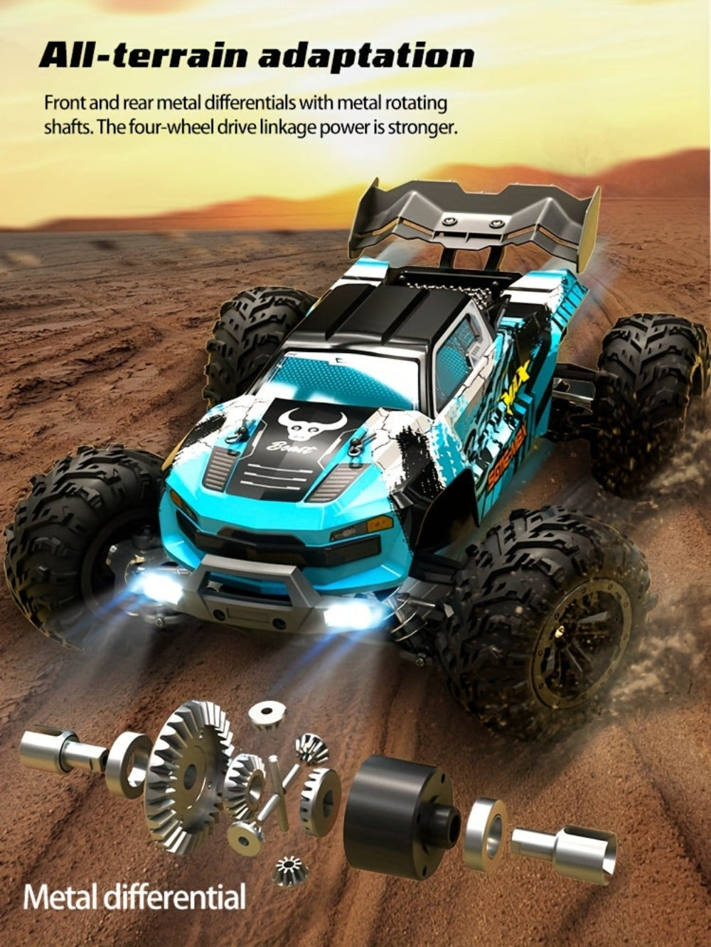 Vehículo todoterreno con motor sin escobillas Modelo Azul, Coche RC, Velocidad máxima 80 KM/H, No es un juguete, solo para jugadores/coleccionistas profesionales, Dedicado a competiciones deportivas, Batería de 40 minutos, 2.4Ghz, Apto para varios terreno