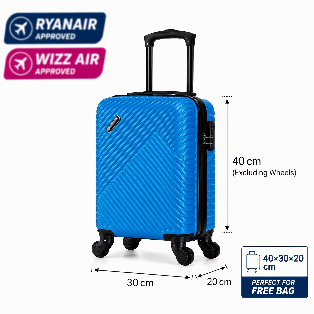 Ryanair, Aerolínea Bajita, Regulaciones de la UE 40X30X20Cm Mini Maleta Fresca y Sencilla, con Ruedas Desmontables, Pasador Telescópico, Ruedas Giratorias de 360 Grados de Spring Airlines, Cerradura de Combinación, Maleta de Embarkación, Esencial para Via