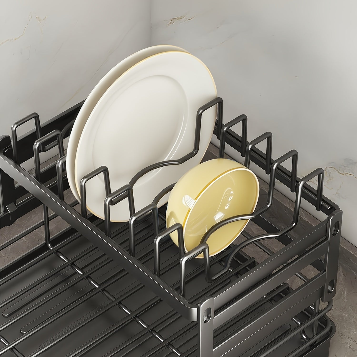 Escurridor de cubiertos de dos niveles con rejilla de drenaje, con salida de agua giratoria de 360°, equipado con una tabla de drenaje y un escurridor de cubiertos, un escurridor de cubiertos para encimera de cocina, un escurridor multifuncional que ahorr