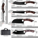 Juego de 5 Cuchillos de Carnicero Forjados a Mano - Juego de Cuchillos de Chef, Cuchillo de Carnicero, Cuchillo Deshuesador, Cuchillo de Carnicero, Cuchillo de Acero Inoxidable para Cortar Carne con Mangos Ergonómicos de Madera para Cocina en Casa, Juego