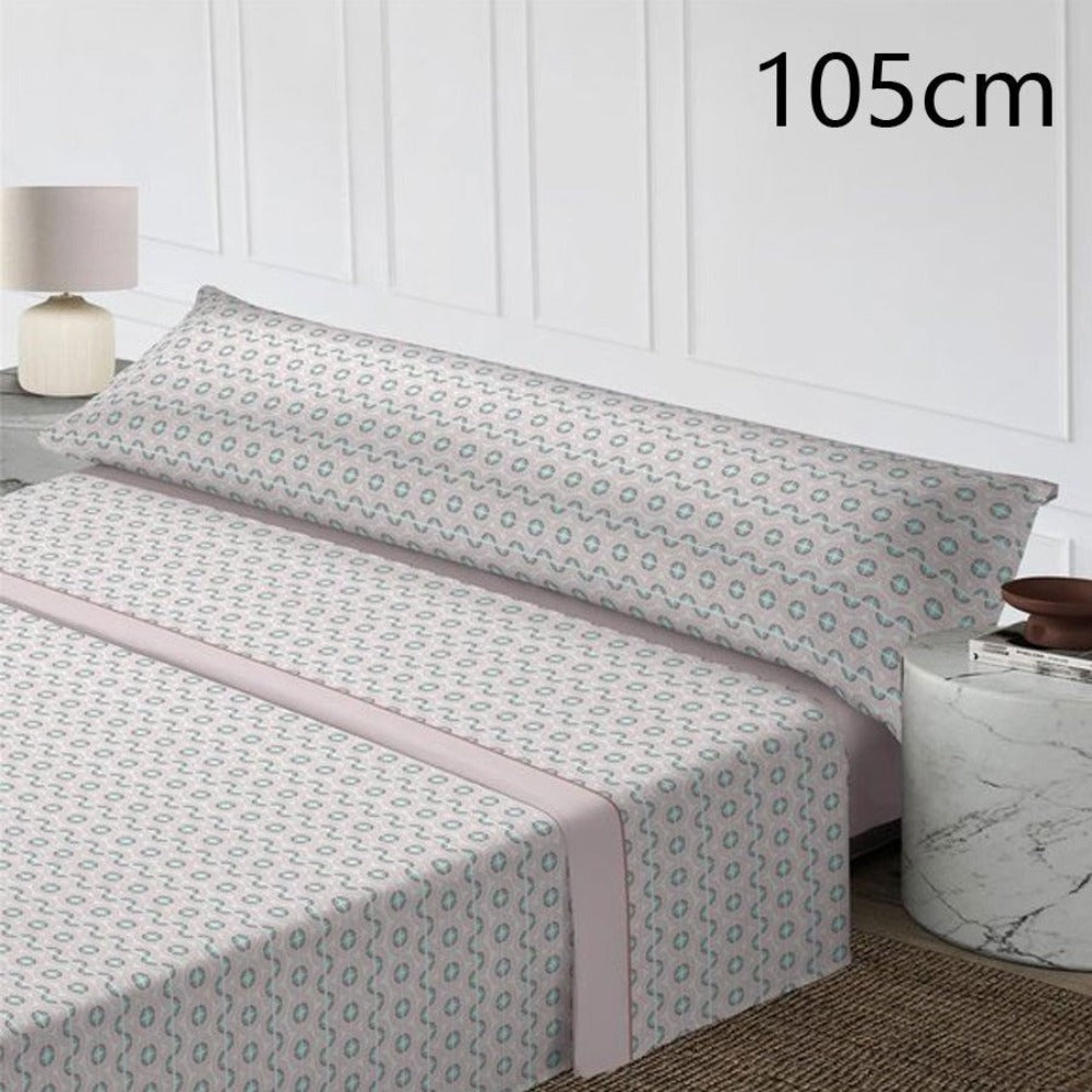 Juego de cama de 3 piezas con estampado de verano | Sábana bajera, colcha, funda de almohada | Estampado sencillo de hojas coloridas | Tela suave | 90 cm - Varios tamaños disponibles - Rosa
