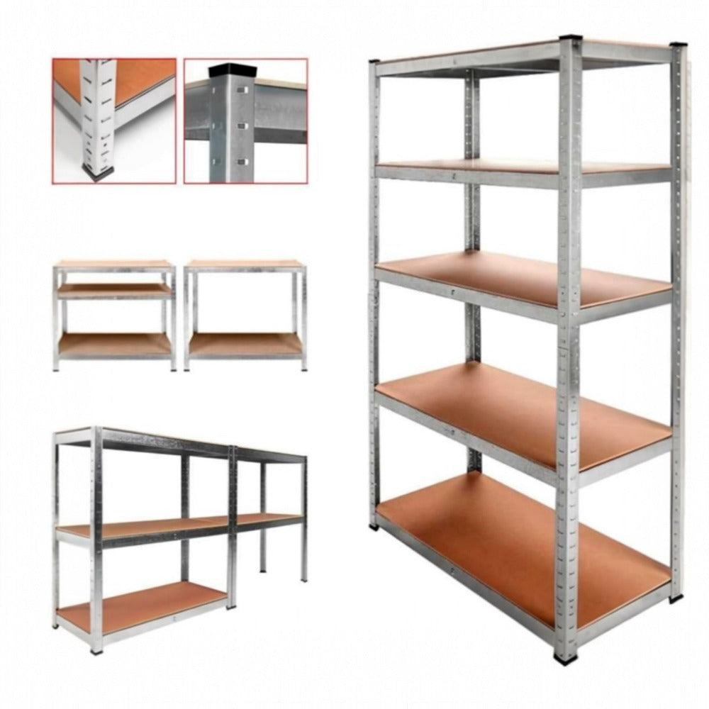 Estantería Metálica Almacenaje de Acero Galvanizado con 5 Baldas de MDF, Plata, 180x90x40cm Modular, Baldas Ajustables, trastero, Garaje.