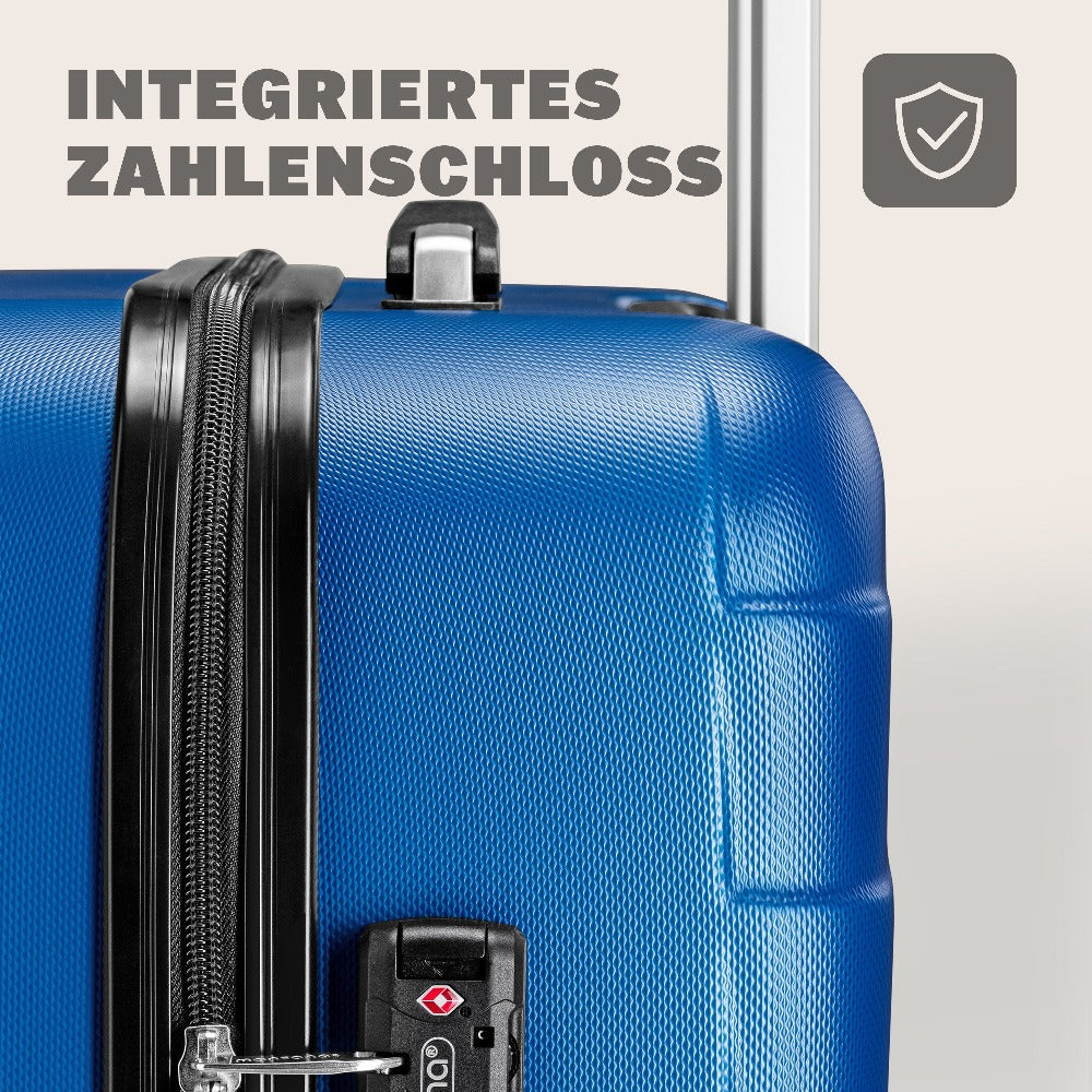 MONZANA® Juego de Maletas de 3 Piezas con Candado TSA, Maletas Rígidas en Tallas M-L-XL, Asas de Gel, 4 Ruedas Gemelas, Pies de Soporte, Maleta de Viaje con Ruedas – Negro, Azul o Champagne