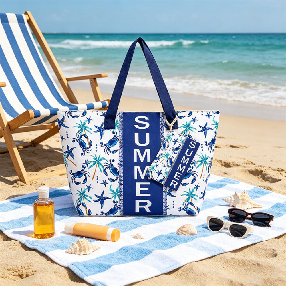 Bolso Tote de Playa con estampado veraniego, amplio y espacioso, bolso de gran capacidad para mujer, ideal para playa, piscina, viajes y uso diario
