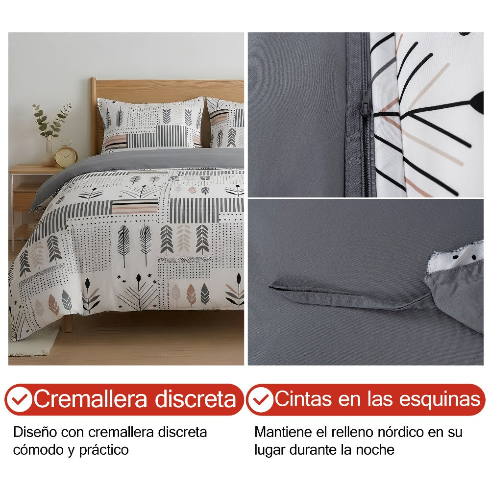 H HANSEL HOME Juego de Funda Nórdica Microfibra Transpirable – Set de Ropa de Cama con Funda de Edredón y Fundas de Almohada – Conjunto 2/3 Piezas para Dormitorio