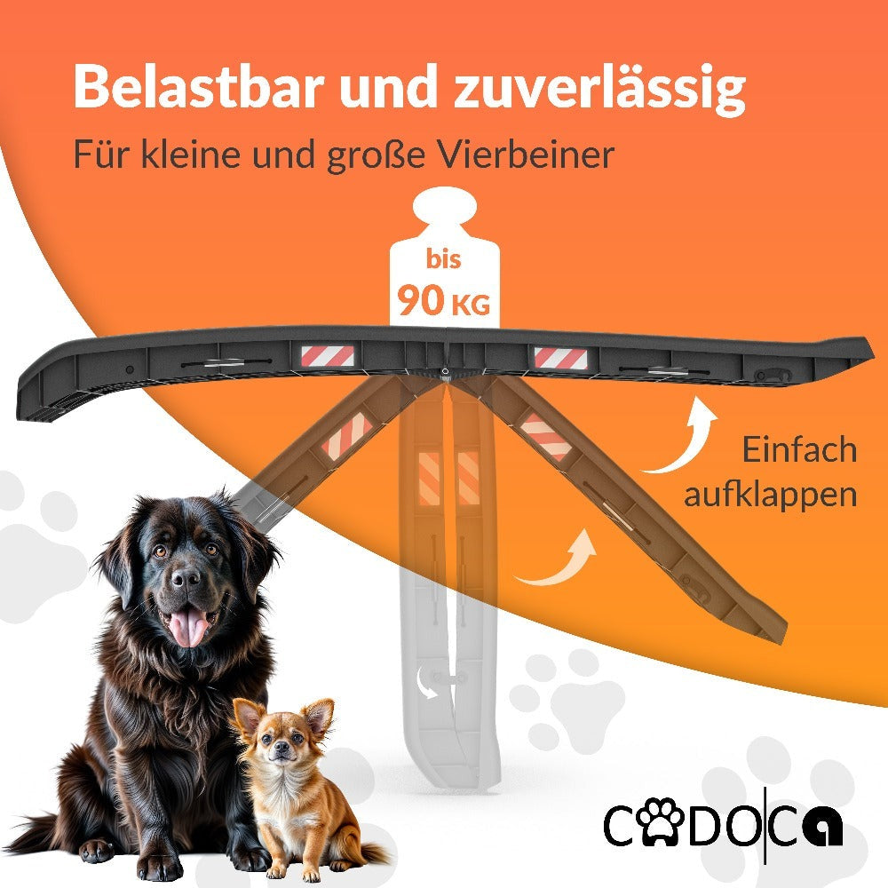 CADOCA® Rampa para Perros Coche Maleteros Escalones Plegable Capacidad 90 KG Compacta 156x40cm Ligera Antideslizante