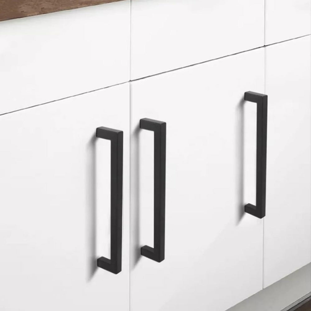 Juego de 10 Tiradores Negros Mate para Muebles, Diseño Cuadrado, Distancia de Agujeros de 128 mm, 160 mm, Modernos y Estéticos para Gabinetes y Cajones, Ideal para Cocina, Baño y Sala – Incluye Tornillos
